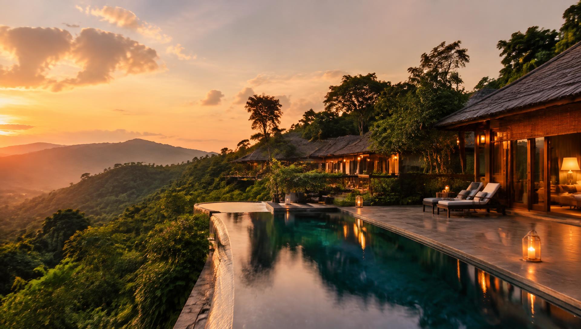 Soujanya Stays infinity pool at sunset